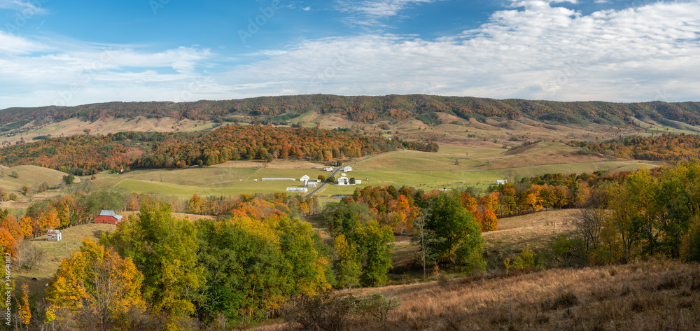 Rural Virginia Farm country in Autumn in the valleys and hills of the Appalachian Mountains