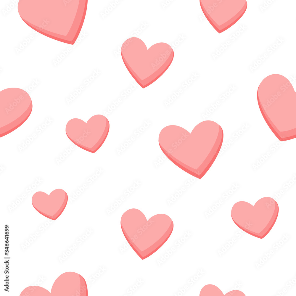 Vector abstract seamless background with pink hearts. Endless pattern. Great for paper, card, wallpaper, banner, fabric, interior.
