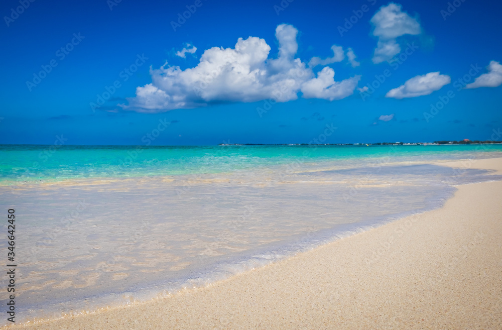 Empty Seven Mile Beach in the Caribbean during confinement, Grand Cayman, Cayman Islands Empty Seven Mile Beach in the Caribbean during confinement, Grand Cayman, Cayman Islands