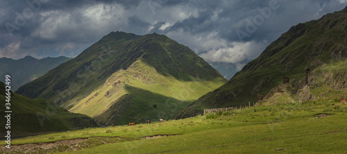 Beautiful landscape around Giveri village in Georgia. Omalo Shatili trek. photo