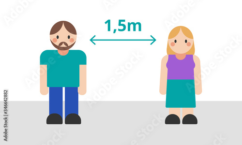 Simple illustration of Caucasian man and woman keeping 1,5 Meters of distance