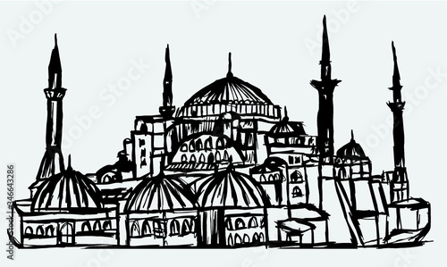 Istanbul Hagia Sophia mosque hand drawing sketch print and embroidery graphic design vector art