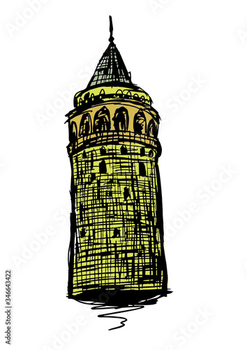 Galata Tower embroidery graphic design vector art