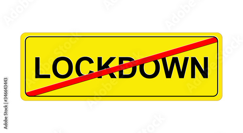 Schild „LOCKDOWN“ Ende
Straßenschild Banner,
Vektor Illustration isoliert auf weißem Hintergrund
