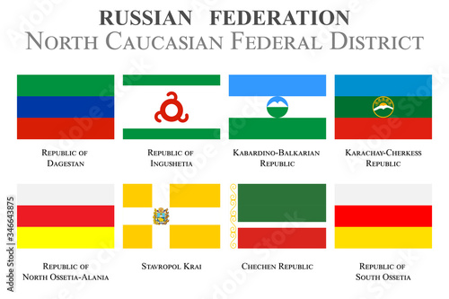 Set of flags in the state coat of arms of the North Caucasian Federal District of the Russian Federation