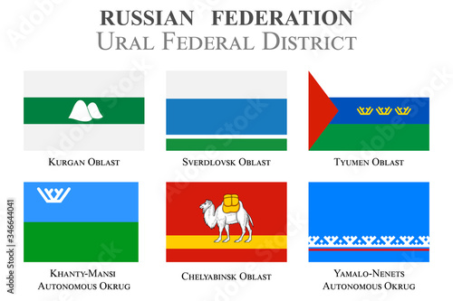 Set of flags in the state coat of arms of the Ural Federal District of the Russian Federation