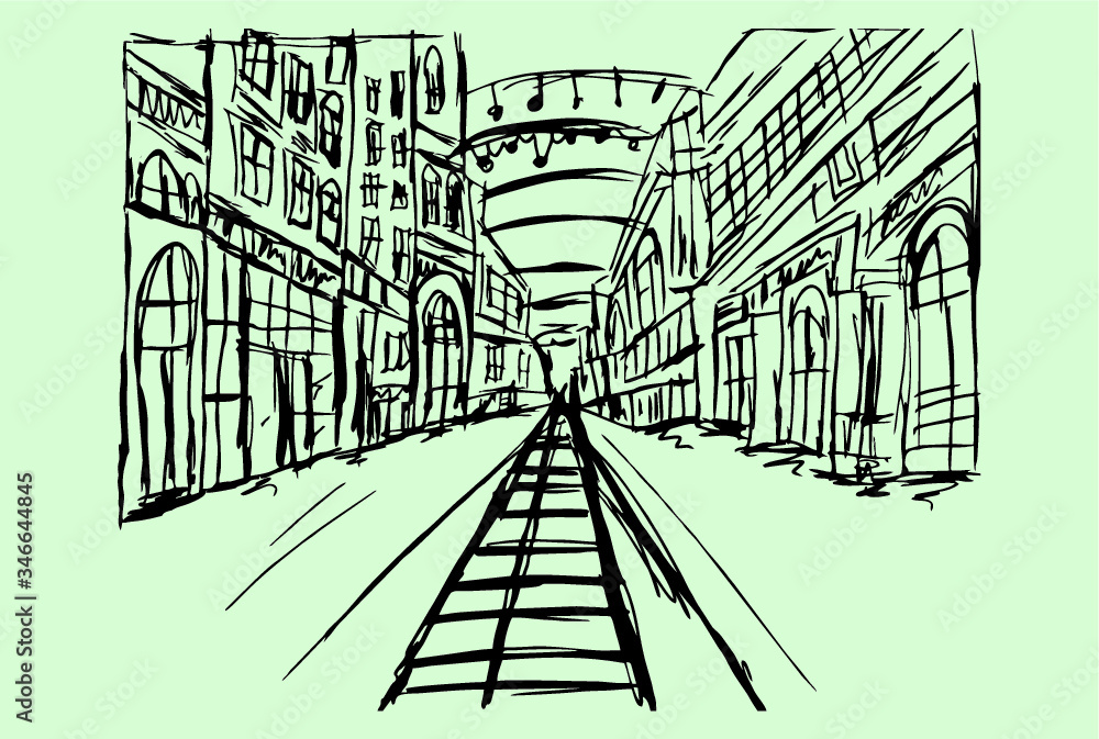 Hand drawing street and street sketch Print embroidery graphic design vector art Hand drawing street and street sketch Print embroidery graphic design vector art