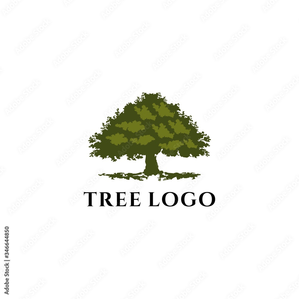 Oak Land Vector Logo. Vector silhouette of a tree. The tree is symbol of strength, longevity, fertility, hope and continuity. This logo can be used by landscape business, hotels, financial, etc.
