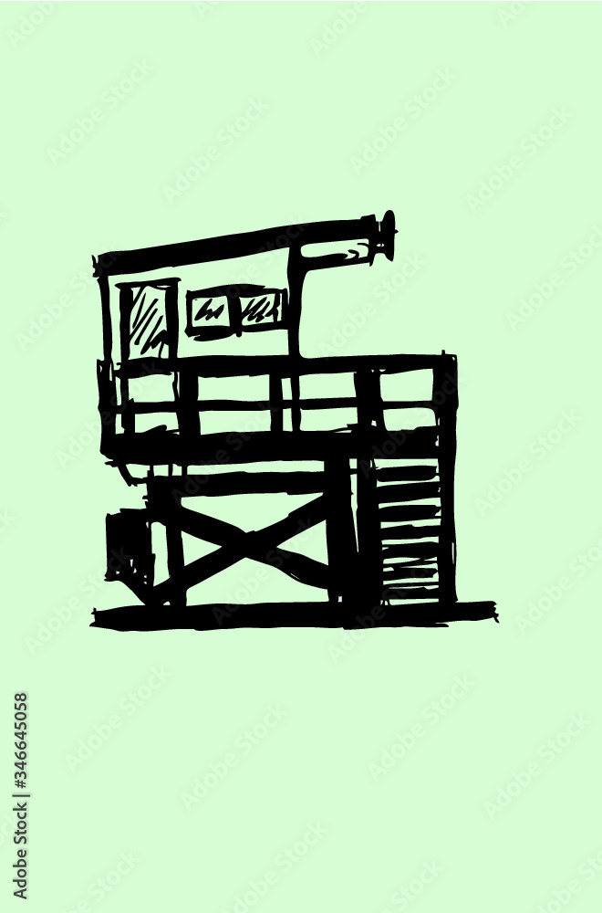 Beach lifeguard tower print embroidery and graphic design vector art