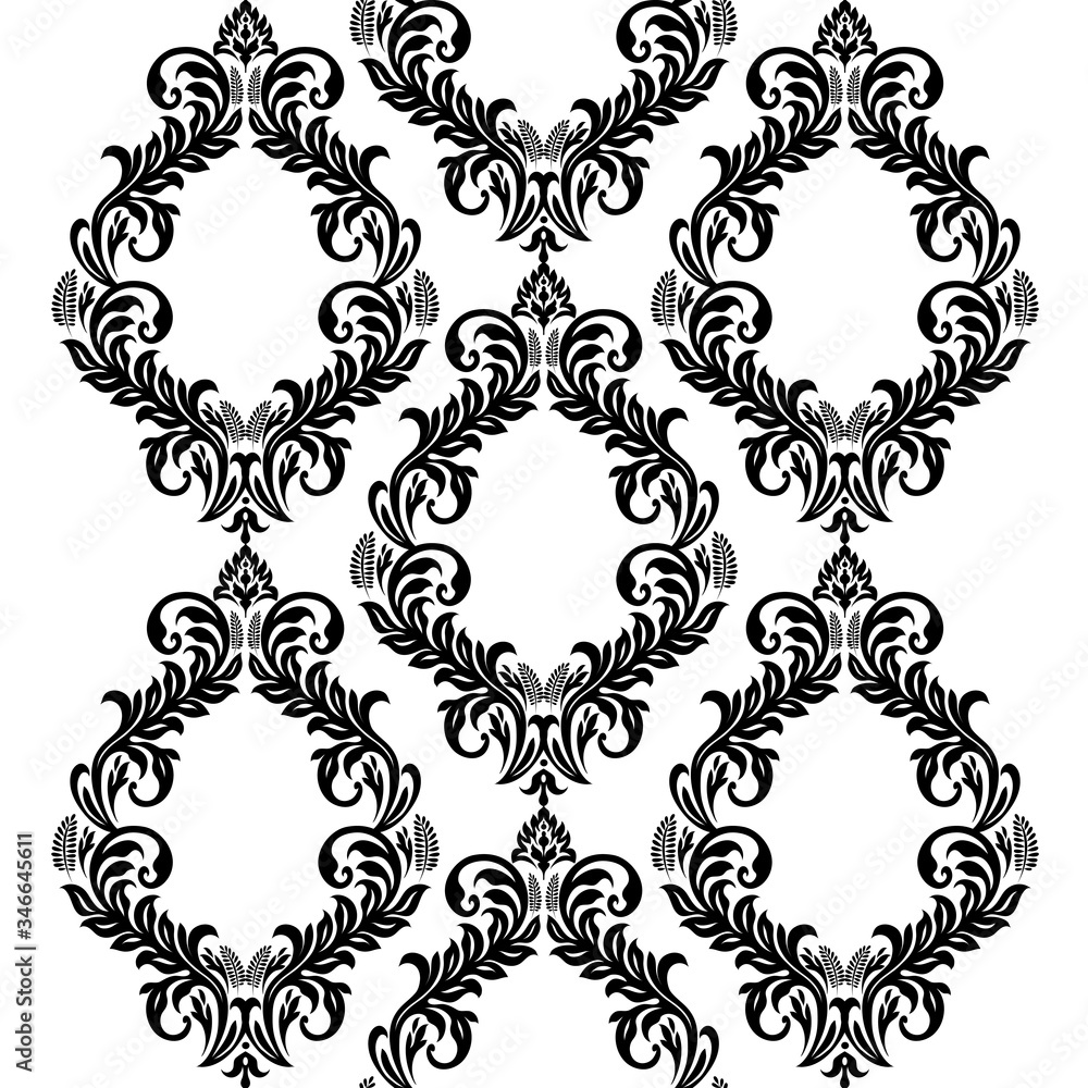 Fototapeta premium Damask white and black ornament.Traditional pattern.Decorative element eastern tracery.Floral ,victorian,baroque,Indian design. Texture for arabic wallpapers.