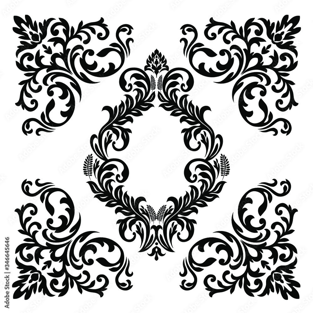 Oriental vector damask patterns for greeting cards and wedding invitations. Oriental vector damask patterns for greeting cards and wedding invitations.