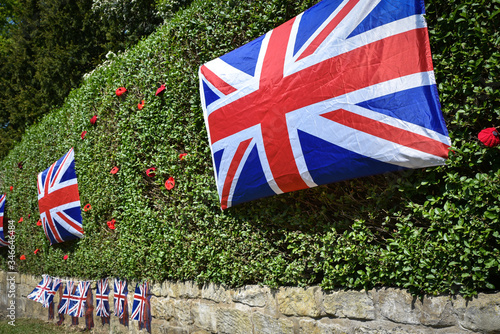 Preparations streets  in Ackworth  West Yorkshire to   celebrate peace after years of devastating war.