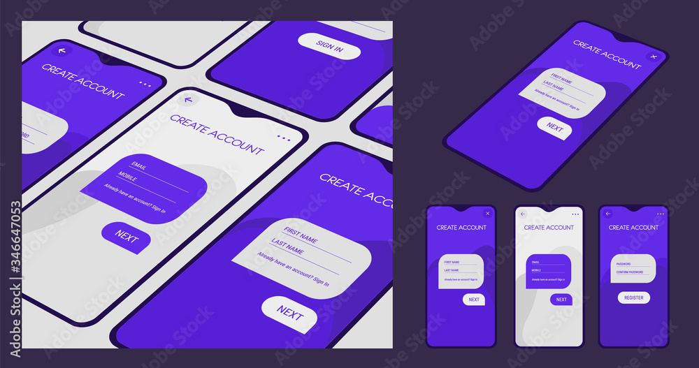 Vetor de Mobile App UI Sign In and Sign Up screens mockup kit do Stock ...