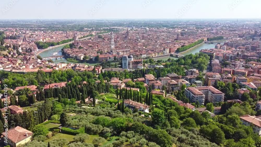 drone shot of Verona, Italy, sunny day drone shot of Verona, Italy, sunny day