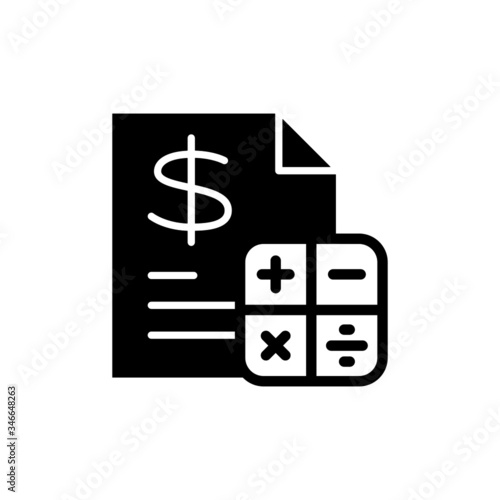 accounting icon, planing budget, financial income, pay symbol in black flat design on white background