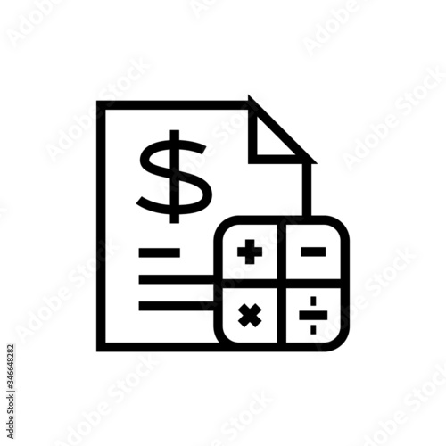 accounting icon, planing budget, financial income, pay symbol in outline style on white background