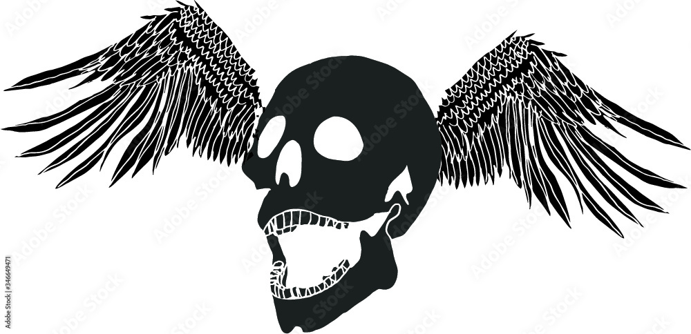 Obraz premium Tattoo tribal Winged skull embroidery graphic design vector art