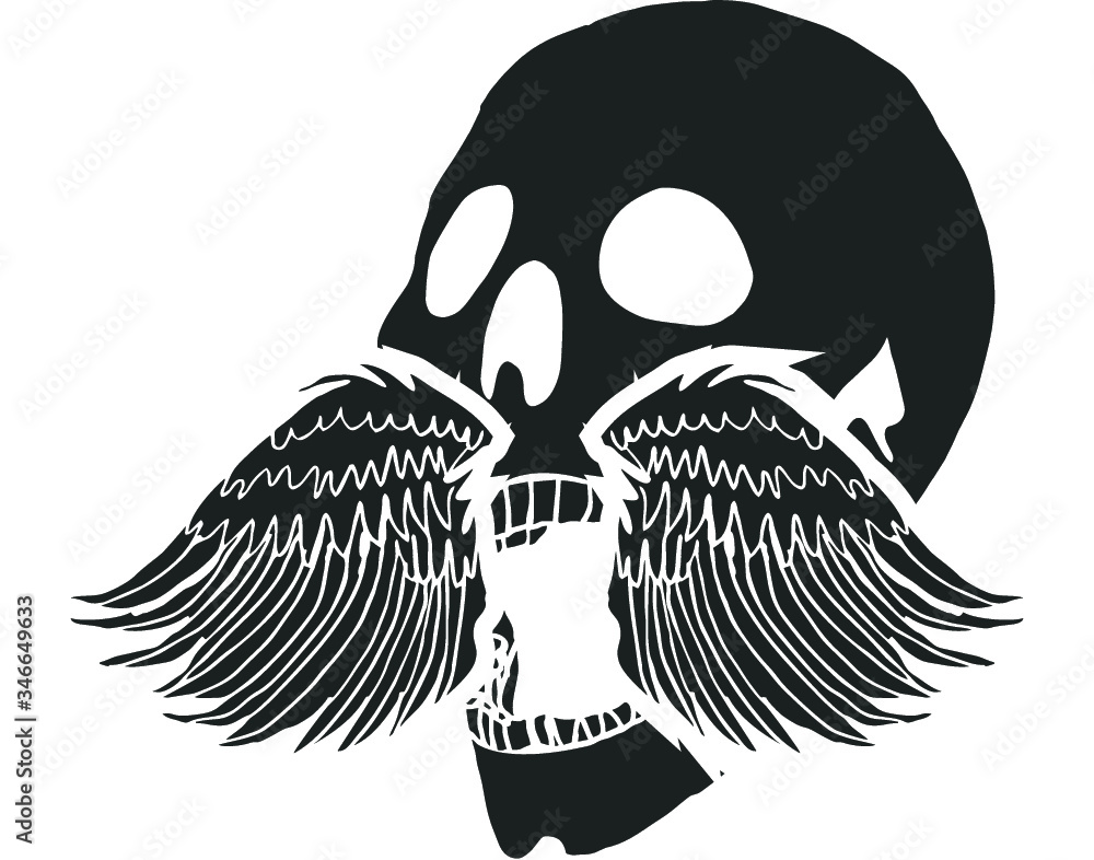 Obraz premium Tattoo tribal Winged skull embroidery graphic design vector art
