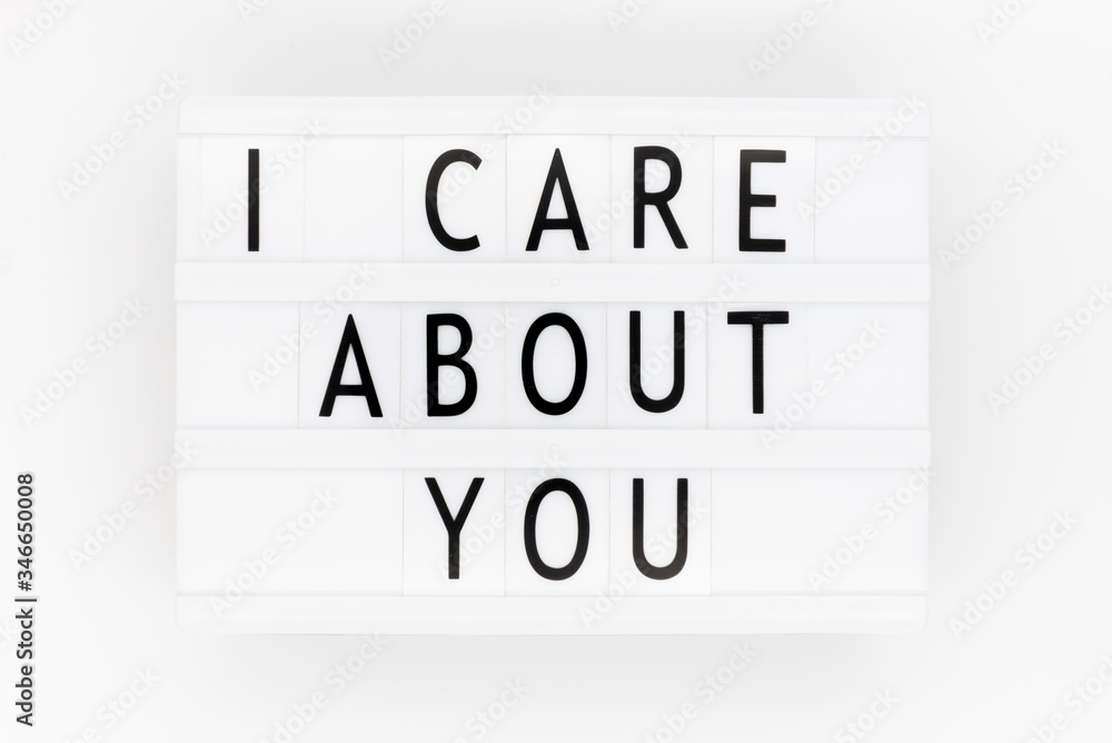 Lightbox text: I care about you. Concept of caring about the people you love. Lightbox text: I care about you. Concept of caring about the people you love.