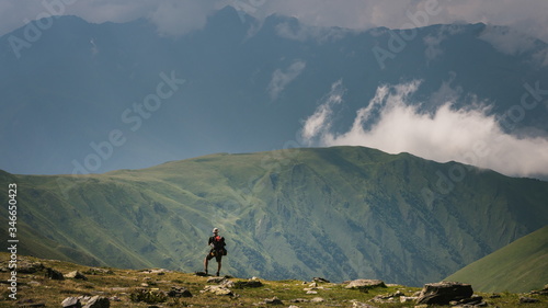 Wonderful view on Khidotani ridge in Khevsureti national park in georgian Caucasus. Omalo Shatili trek.