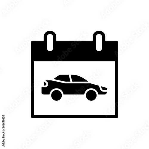 Appointment date for car service icon, pre-registration for auto repair icon in black flat design on white background