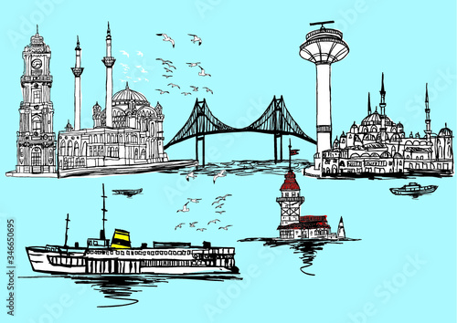 istanbul maiden tower embroidery graphic design vector art