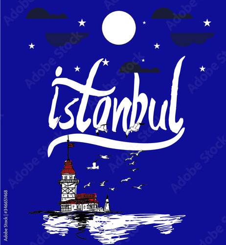 istanbul maiden tower embroidery graphic design vector art