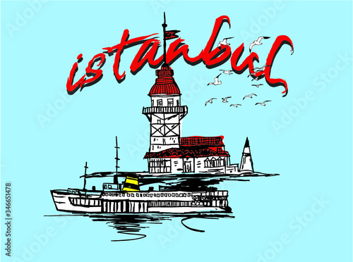 istanbul maiden tower embroidery graphic design vector art
