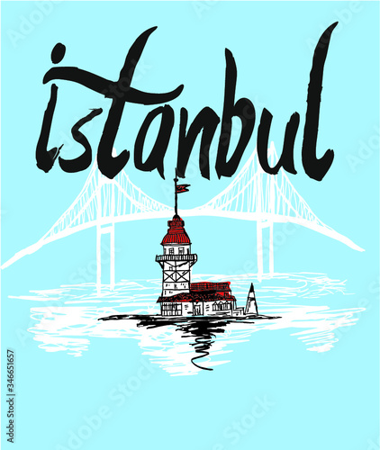 istanbul maiden tower embroidery graphic design vector art