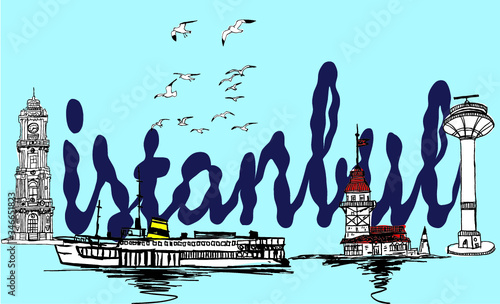 istanbul maiden tower embroidery graphic design vector art