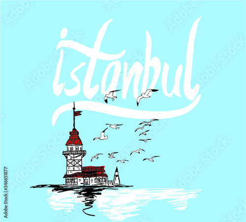 istanbul maiden tower embroidery graphic design vector art