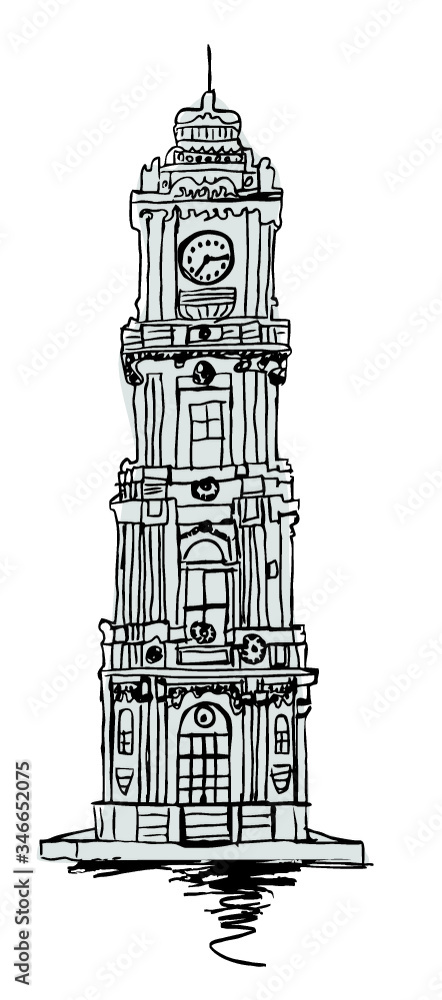 Istanbul dolmabahce clock tower embroidery graphic design vector art
