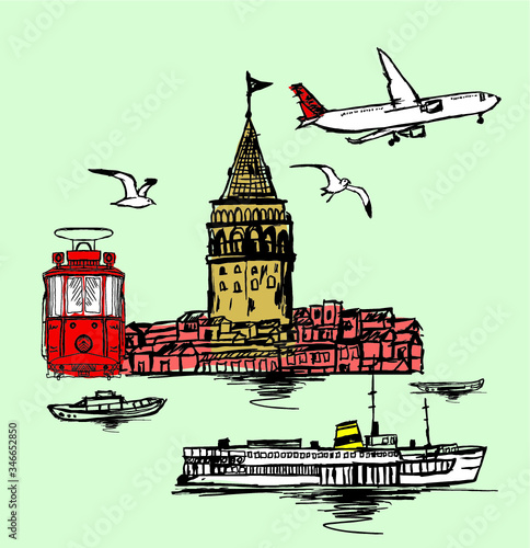 istanbul tram embroidery graphic design vector art © a1vector