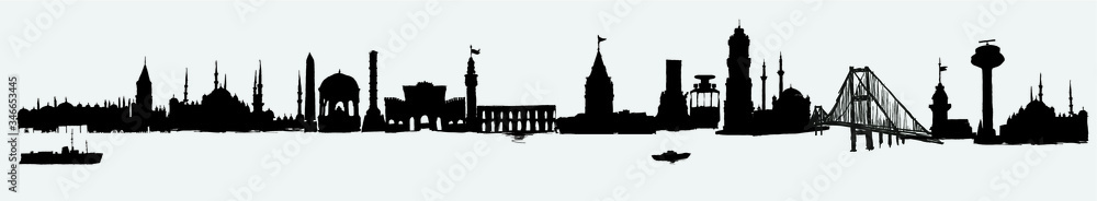 Naklejka premium hand drawing istanbul city landscape embroidery graphic design vector art