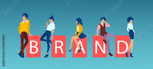 Vector of stylish fashionable young people wearing brand clothing