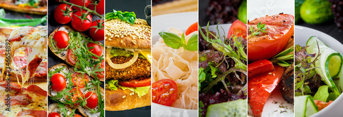 Fototapeta Naklejka Na Ścianę i Meble -  Collage of delicious food and fastfood close-up
