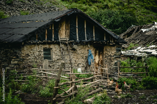 Small village in huge mountains. Omalo Shatili trek. photo