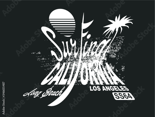 California surfer print embroidery graphic design vector art