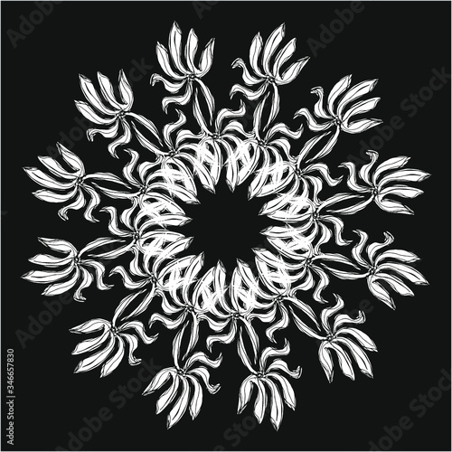 geometric pattern Black and White Flower leaves print embroidery graphic design vector art