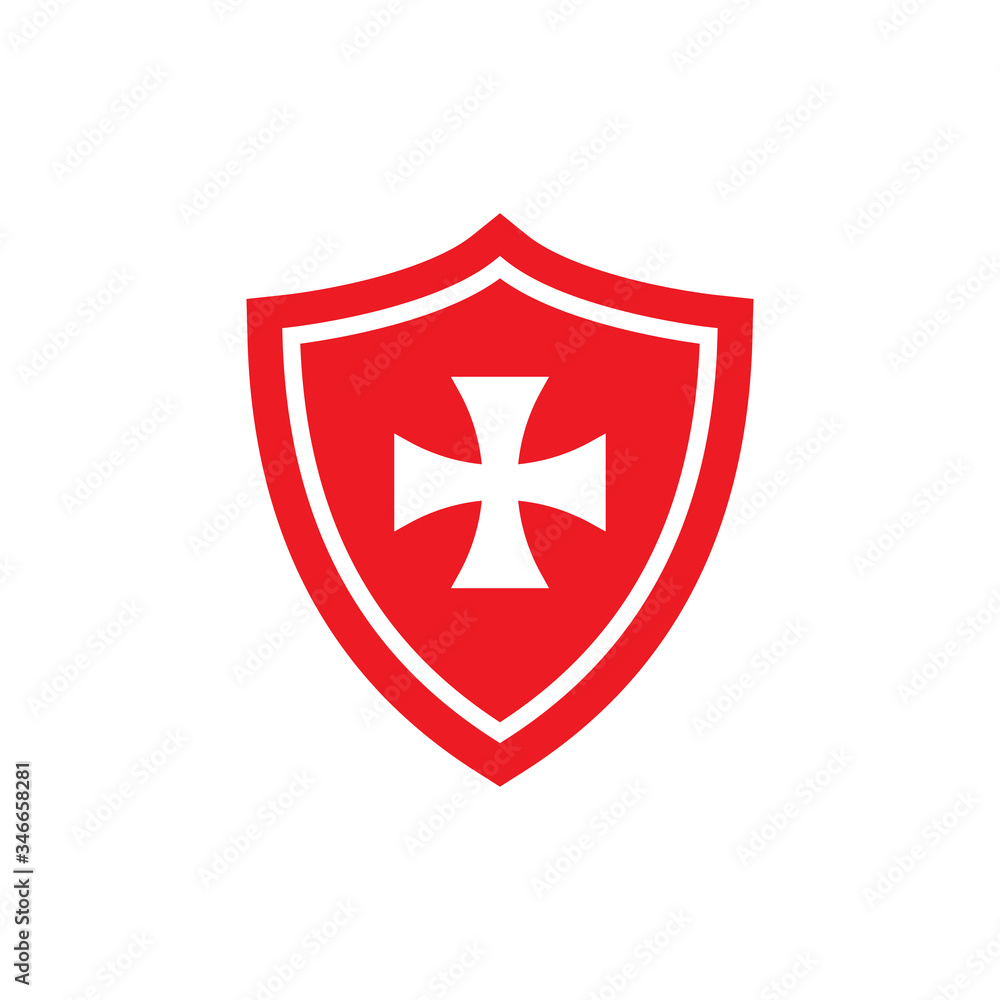 Templar Cross Shield logo. Vector graphics for t-shirt prints, apparel, etc Templar Cross Shield logo. Vector graphics for t-shirt prints, apparel, etc