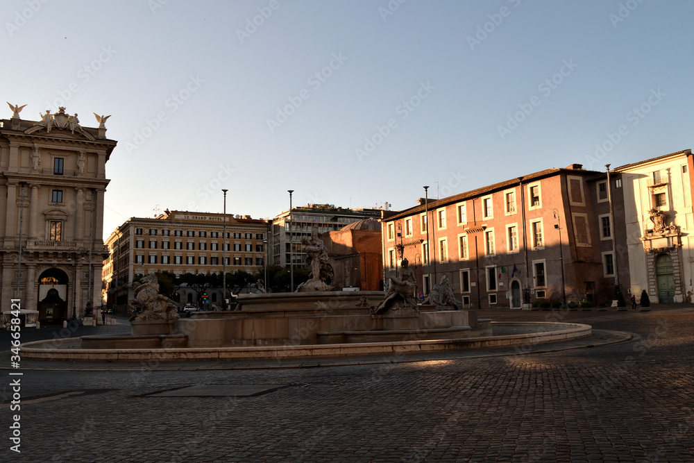 View of the Republic Square without tourists due to the phase 2 of lockdown