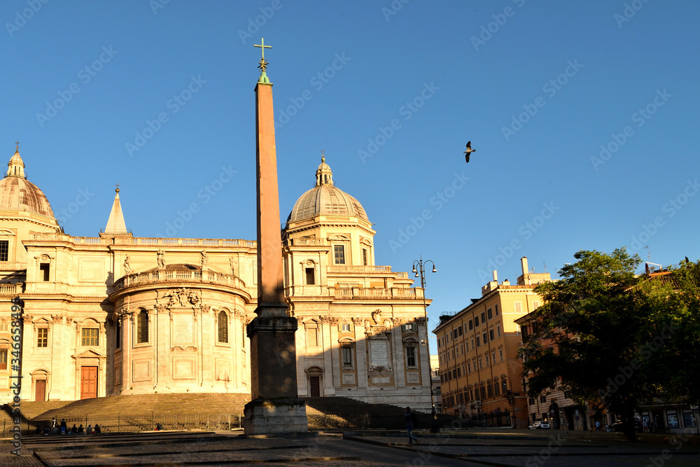View of the Basilica di Santa Maria Maggiore without tourists due to the phase 2 of lockdown