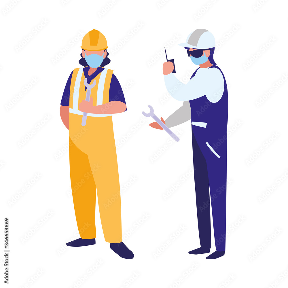 industrial workers men working with face mask