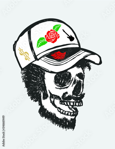 Rock music cap skull print embroidery graphic design vector art