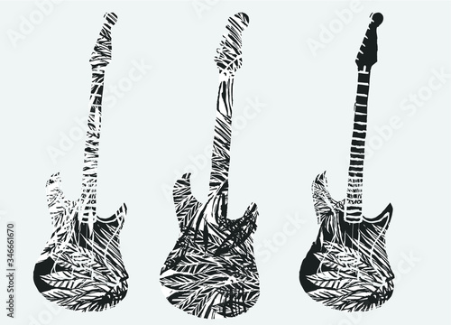 Rock music guitar print embroidery graphic design vector art