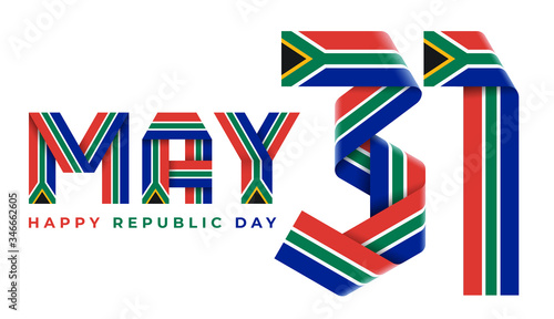 May 31, Republic Day of South Africa congratulatory design with RSA flag colors.