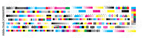 CMYK print test control scales. Vector set color bar CMYK and test chart offset. Print control strips color cmyk for prepress and print. photo