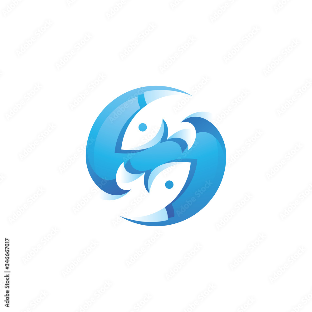Animal Fish With Negative Space Style and Circle Sphere Logo Icon Animal Fish With Negative Space Style and Circle Sphere Logo Icon