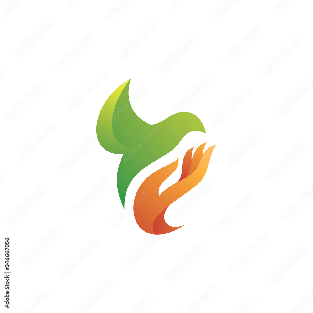 Bird Wing and Care Hand Logo Design Bird Wing and Care Hand Logo Design