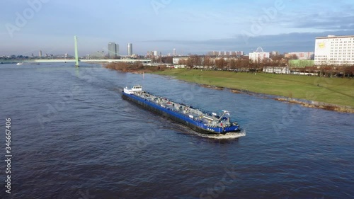 Aerial view from barge boat at Rhine river. Gologne, Germany photo